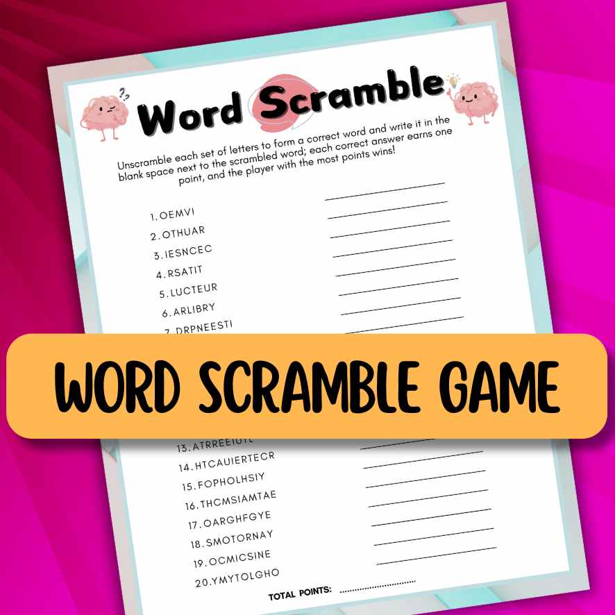 WORD SCRAMBLE GAME PRINTABLE